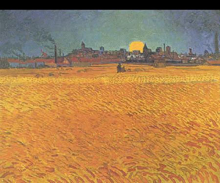 Vincent Van Gogh Sunset : Wheat fields Near Arles